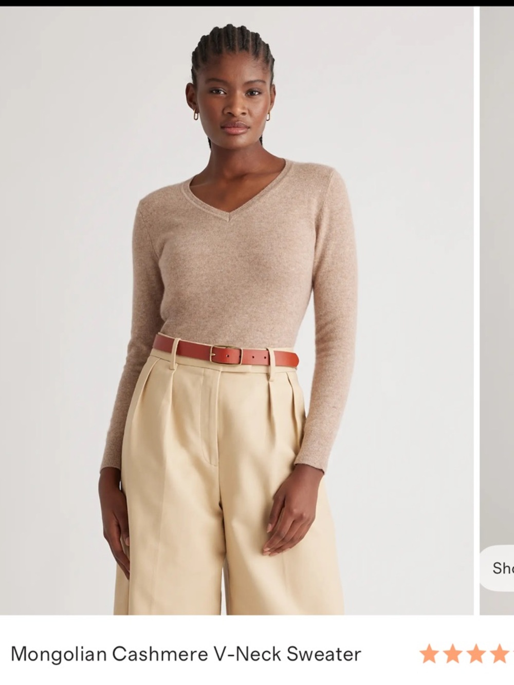 NWOT Quince Mongolian Cashmere V-Neck Sweater size Small in Beige